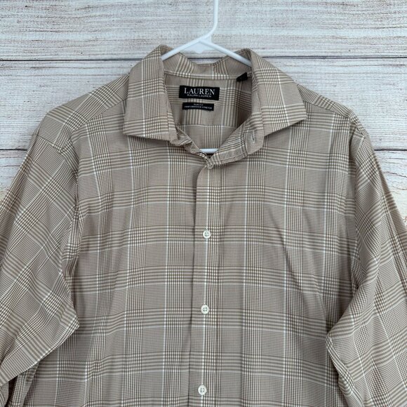 Lauren Ralph Lauren Black Label Slim Fit Performance Stretch Shirt Men's L Beige - Picture 4 of 13